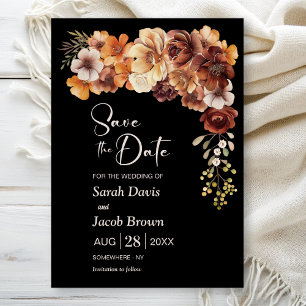 Rustic Floral Black Wedding Save the Date Invitation