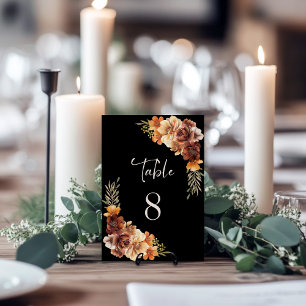 Rustic Floral Black Wedding Table Number