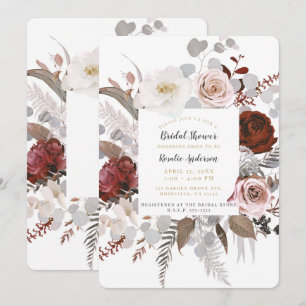 Rustic Floral Blooms Blush Grey Red Bridal Shower Invitation