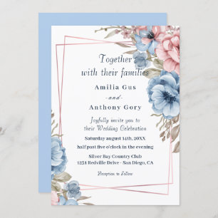 rustic floral blue and pink Wedding Invitation