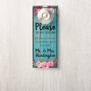 Rustic Floral Blue Barnwood Wedding Do Not Disturb Door Hanger