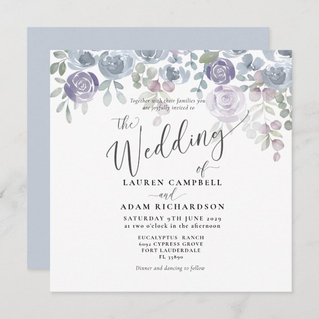 Rustic Floral Blue Eucalyptus Wedding Invitation (Front/Back)
