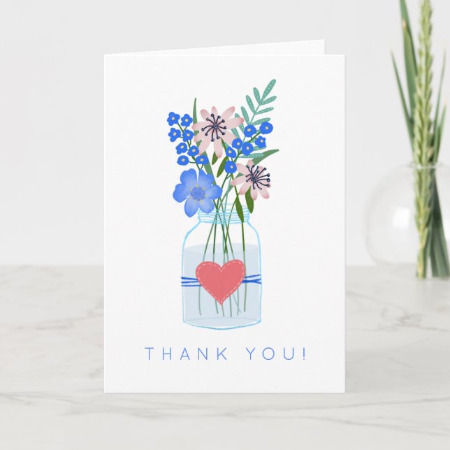 Rustic Floral Blue Thank You Card (Front)