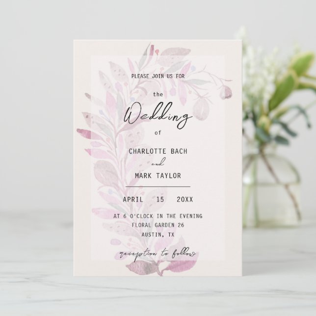 Rustic Floral Blush Watercolor Hand-painted Invitation (Standing Front)