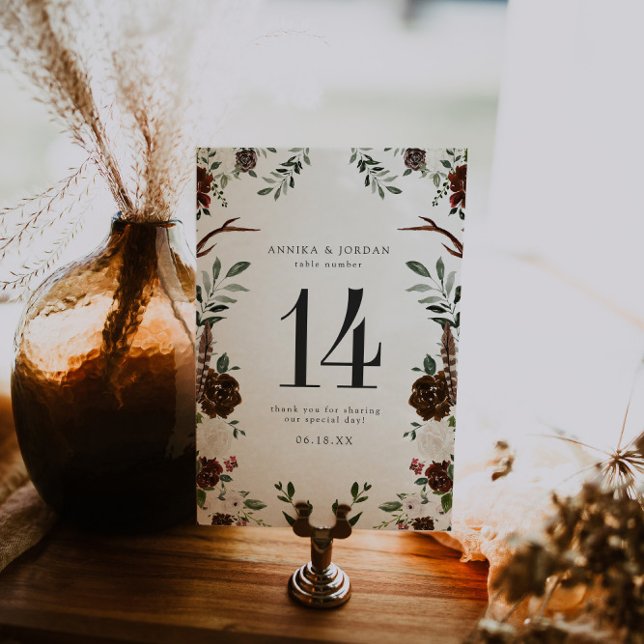Rustic Floral Boho Botanical Table Number Card (Creator Uploaded)