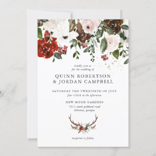 Rustic Floral   Boho Botanical Wedding Invitation