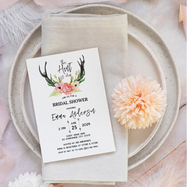 Rustic Floral Boho Hunt is Over Bridal Shower Invitation (Creator Uploaded)