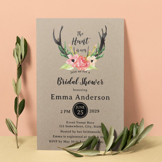 Rustic Floral Boho Hunt is Over Bridal Shower Invitation (Creator Uploaded)