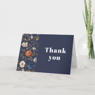 Rustic Floral Boho Navy Photo Wedding Thank You Card