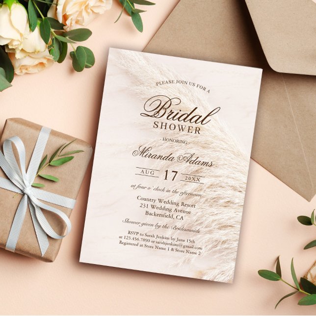 Rustic Floral Boho Pampas Grass Bridal Shower Invitation (Creator Uploaded)