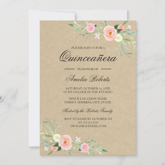 Rustic Floral Boho Quinceanera Invitation (Front)
