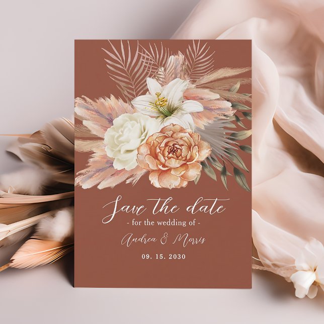 Rustic Floral Boho Terracotta Wedding Save The Date (Creator Uploaded)