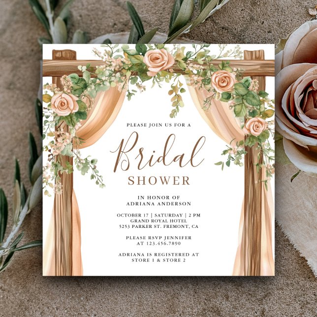 Rustic Floral Boho Wooden Arch Bridal Shower Invitation (Creator Uploaded)