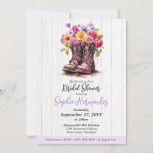 Rustic Floral Boots Barn Wood Farm Bridal Shower Invitation