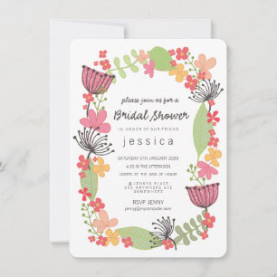 Rustic Floral Border Bridal Shower Party Invitation