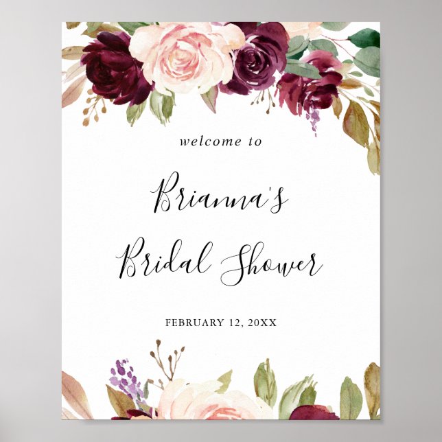 Rustic Floral Botanical Bridal Shower Welcome Poster (Front)