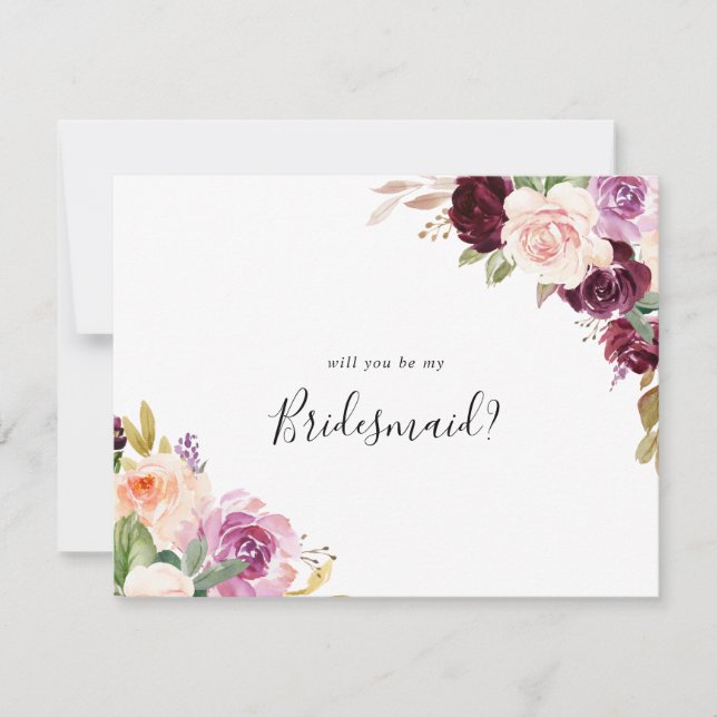 Rustic Floral Botanical Bridesmaid Proposal Card (Front)