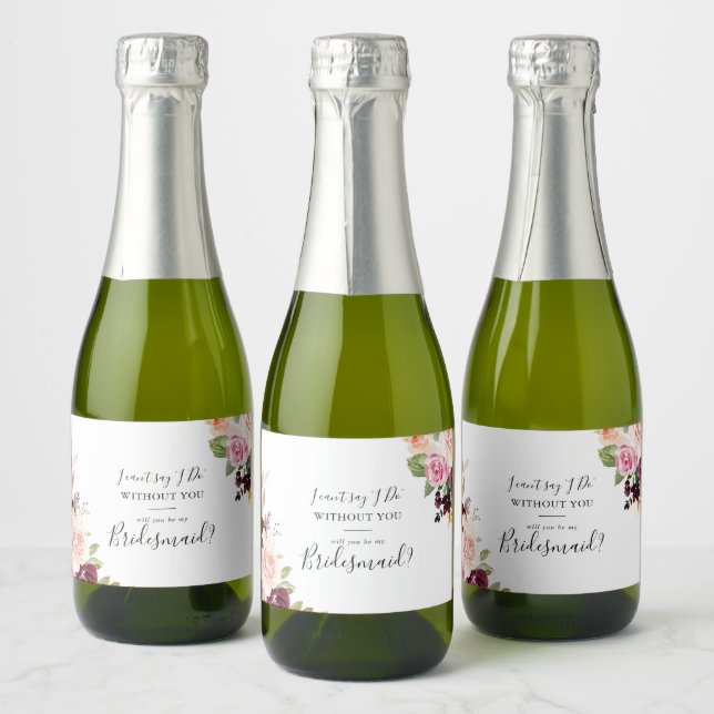 Rustic Floral Botanical Bridesmaid Proposal Sparkling Wine Label (Bottles)