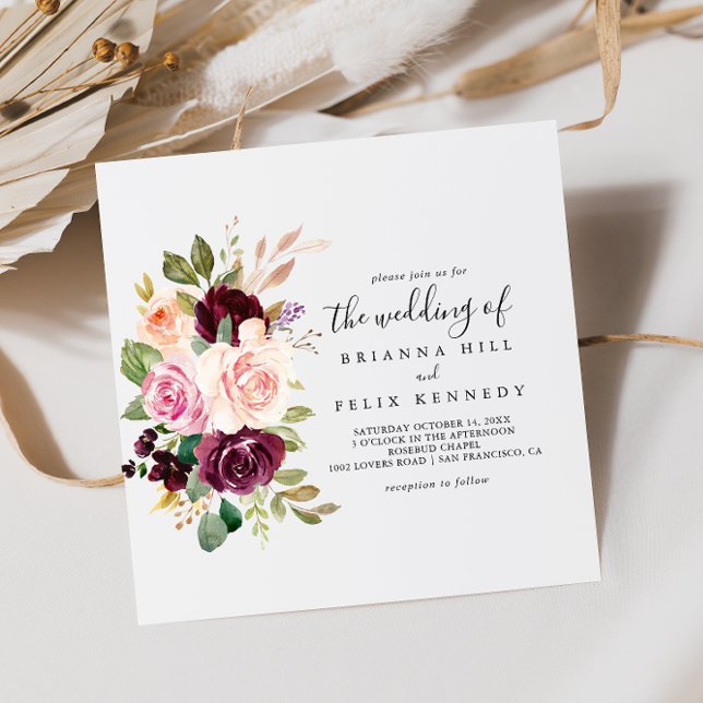 Rustic Floral Botanical Foliage Horizontal Wedding Invitation (Creator Uploaded)