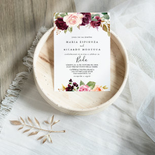 Rustic Floral & Botanical Foliage Spanish Wedding Invitation
