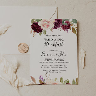 Rustic Floral Botanical Foliage Wedding Breakfast Invitation
