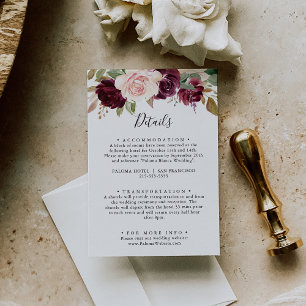 Rustic Floral Botanical Foliage Wedding Details Enclosure Card