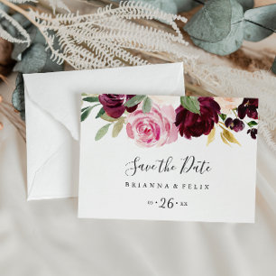 Rustic Floral Botanical Horizontal Save the Date Postcard