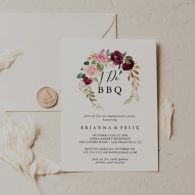 Rustic Floral Botanical I Do BBQ Engagement Party Invitation (Creator Uploaded)