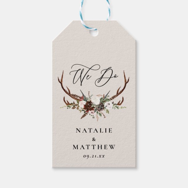 rustic floral botanical personalised wedding gift tags (Front)