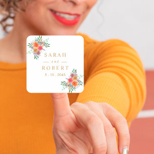 Rustic Floral Botanical Personalised Wedding Square Sticker