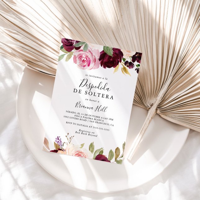 Rustic Floral Botanical Spanish Bridal Shower Invitation (Creator Uploaded)