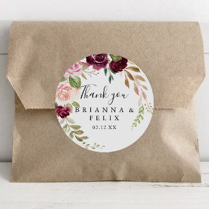 Rustic Floral Botanical Thank You Wedding Favour Classic Round Sticker