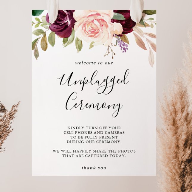 Rustic Floral Botanical Unplugged Ceremony Sign (Creator Uploaded)