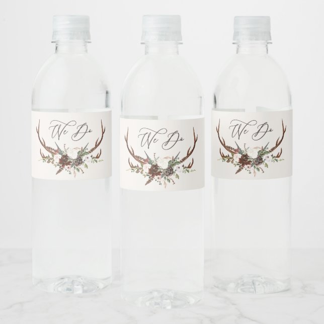 rustic floral botanical we do stylish wedding water bottle label (Bottles)