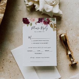 Rustic Floral Botanical Wedding Menu Choice RSVP