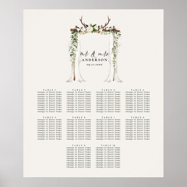 Rustic floral botanical wedding seating plan poste poster (Front)