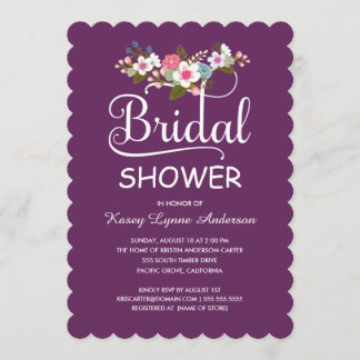 Rustic Floral Bouquet Bridal Shower - Purple Invitation