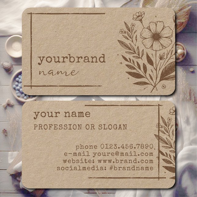 Rustic Floral Boutique Flower Kraft Paper Beige Business Card (Creator Uploaded)