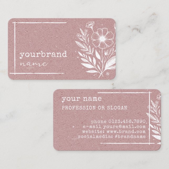 Rustic Floral Boutique Flower Kraft Paper Rose Business Card (Front/Back)