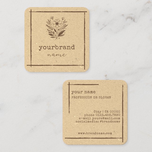 Rustic Floral Boutique Stationery Florist Flower Square Business Card (Front/Back)