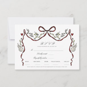 Rustic Floral Bow Wings RSVP Card