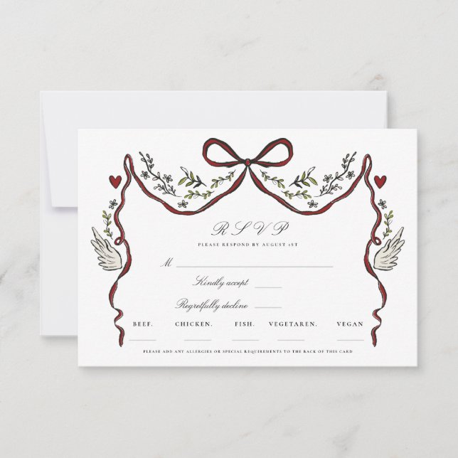 Rustic Floral Bow Wings RSVP Card (Front)