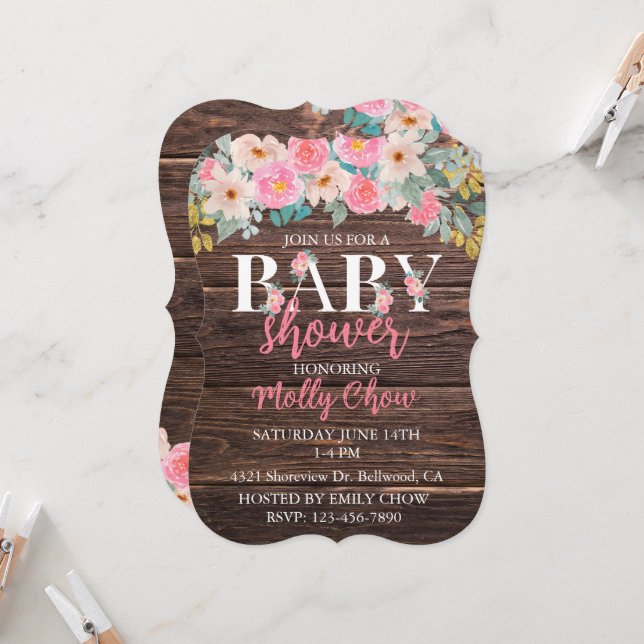 Rustic Floral Bracket Corner Invitation (Front/Back In Situ)