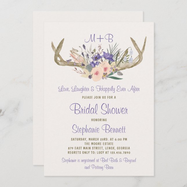 Rustic Floral Bridal Shower Invitation (Front/Back)