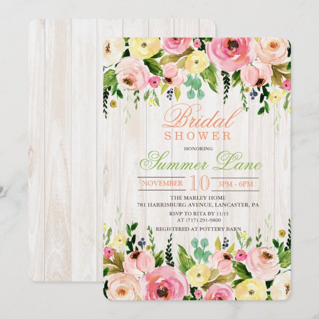 Rustic Floral Bridal Shower Invitation (Front/Back)