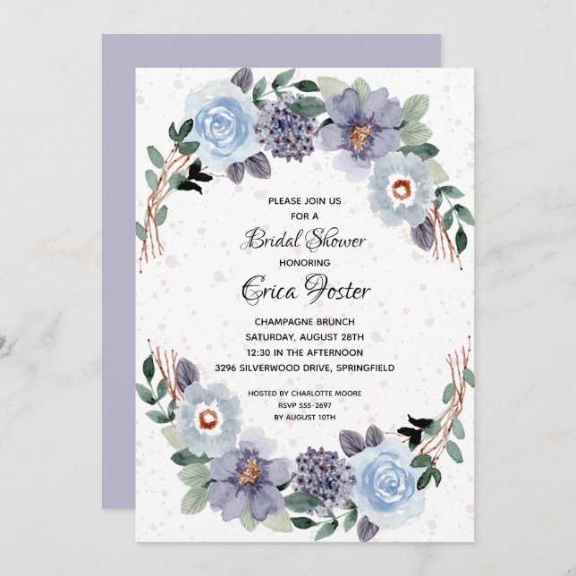 Rustic Floral Bridal Shower Invitation (Front/Back)