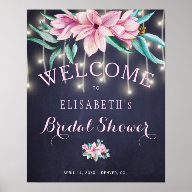 Rustic floral bridal shower navy welcome sign (Front)