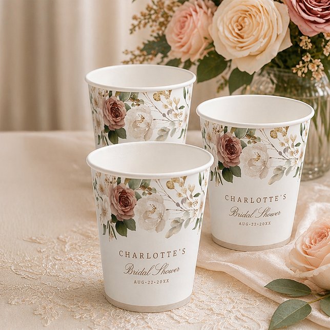 Rustic Floral Bridal Shower Paper Cups (Paper cups)