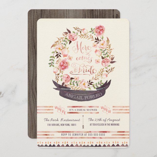 Rustic Floral Bridal Shower Party Invitations (Front/Back)