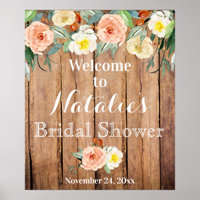 Rustic Floral Bridal Shower Poster (Front)